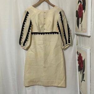 Joseph Ribkoff Cream Midi Dress with Black Detail and Zippered Back a254